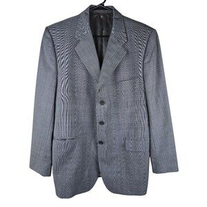 Gieves & Hawkes Savile Row Gray Plaid Suit Jacket With Notch Lapel Classic Fit